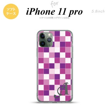 iPhone11Pro iPhone11 Pro スマホケース ソフトケース スクエア モザイク 紫 +アルファベット メンズ レディース nk-i11p-tp1019i