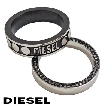 DIESEL ディーゼル メンズ 2連リング 19号 DX1170040 ステンレス シルバー ブラック 海外正規品 無料ラッピング可