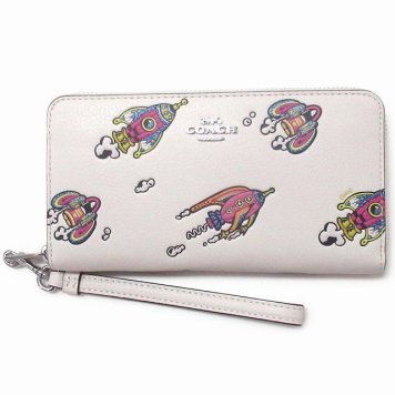 コーチ 財布 COACH アウトレット ロボット プリント ロング ジップ アラウンド ウォレット ストラップ付き 長財布 CW486 SVCAH