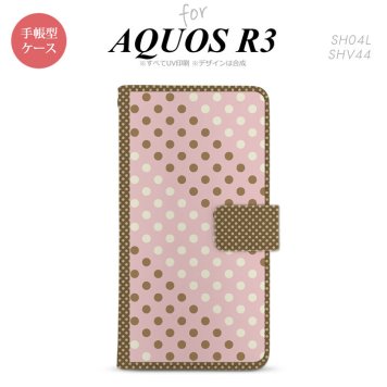 SH-04L/SHV44 AQUOS R3 手帳型スマホケース カバー ドット 水玉 薄ピンク 茶  nk-004s-r3-dr1642