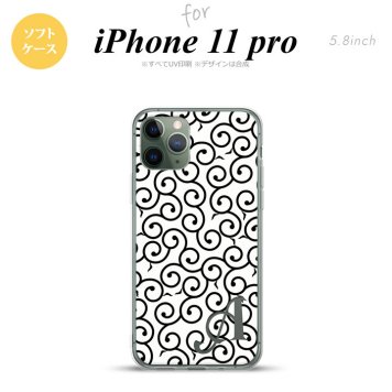 iPhone11Pro iPhone11 Pro スマホケース ソフトケース 唐草 白 黒 +アルファベット メンズ レディース nk-i11p-tp1133i