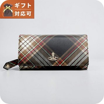ヴィヴィアンウエストウッド VIVIENNE WESTWOOD CLASSIC LONG WALLET 長財布 51060025u-s001k-tartan-brown-black レディース D101