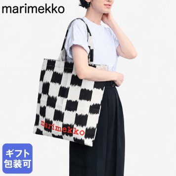 マリメッコ marimekko トートバッグ Vankka チェック柄 ファブリックバッグ レディース ブラック ホワイト 93982 093982 930 北欧デザイン ホワイトデー