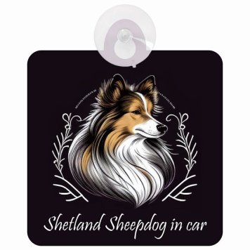 Shetland Sheepdog シェットランドシープドッグ Aタイプ 車 窓ガラス 吸盤タイプ 犬 かっこいい おしゃれ イラスト付 DOG IN CAR ドッグインカー ドッグオンボード 安全対策 セーフティサイン デコ 外出 ドライブ カーサイン 吸盤