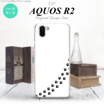 AQUOS R2 アクオス アール2 SH-03K SHV42 専用 スマホケース カバー ハードケース 猫(足跡) 白×黒 nk-r2-424[スマホ,スマホケース,スマホカバー,ケース,カバー,ジャケット]