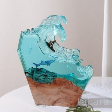 【クジラとサーフィン少年】10寸 オーシャンレジン製 蓄光 ナイトライト 誕生日プレゼント クリスマスプレゼント インテリア雑貨