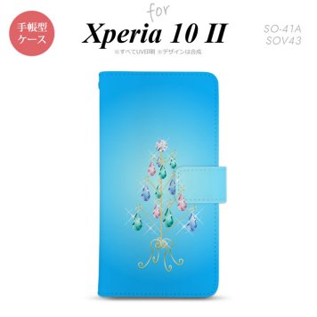 Xperia10 II 手帳型 スマホケース 全面印刷 おしゃれ ストラップホール有り ツリーイヤリング 青 nk-004s-xp102-dr633