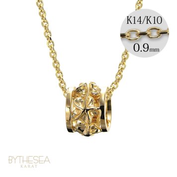 ゴールド ネックレス ハワイアンジュエリー ネックレス イエローゴールド バレル 樽 プルメリア 透かし模様 14K K14イエローゴールド 14k カットあずきチェーン太0.9mm ギフトラッピング可能 彼女 妻 女性 レディース プレゼント ハロウィン 【品番：CG-GP105-CH123】