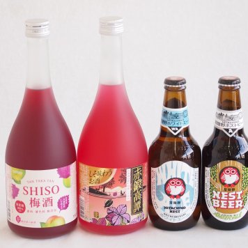 鍛高譚とクラフトビール4本セット(合同酒精赤鍛高譚20度(北海道) 合同酒精鍛高譚の梅酒12度(北海道) 常陸野 アンバーエール(茨城県) 常陸野 ホワイトエール(茨城県)) 720ml×2本 330ml×2本
