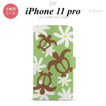 iPhone11Pro iPhone11 Pro 手帳型スマホケース カバー ホヌ ティアレ 緑  nk-004s-i11p-dr1083