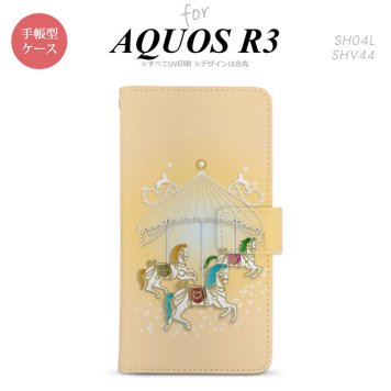 SH-04L/SHV44 AQUOS R3 手帳型スマホケース カバー メリーゴーラウンド 黄  nk-004s-r3-dr313