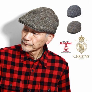 メンズ ハンチング帽 帽子 CHRISTYS' LONDON クリスティーズ チェック ハリスツイード ヘリンボーン 秋冬 全3色 ブラウン オリーブ グレー 父の日 ギフト ブランド 男性 誕生日 プレゼント 贈り物 ラッピング