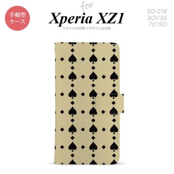 【手帳型 スマホ カバー ケース】【SO01K】【エクスペリア XZ1】手帳型 ケース SO-01K スマホ カバー Xperia XZ1 エクスペリア トランプ(スペード) ベージュ×黒 nk-004s-so01k-dr539【メール便送料無料】