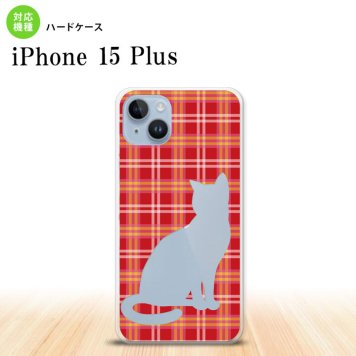 iPhone15 plus iPhone15 plus スマホケース 背面ケース ハードケース 猫 チェック B 赤 2023年 9月発売 nk-i15pl-952