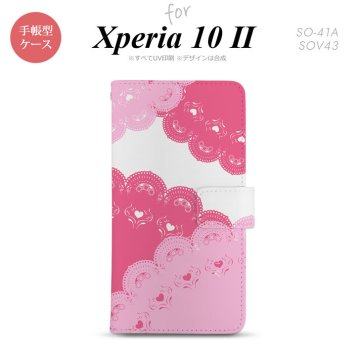 Xperia10 II 手帳型 スマホケース 全面印刷 おしゃれ ストラップホール有り レース ピンク nk-004s-xp102-dr727