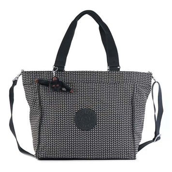 キプリング Kipling バッグ K16659 E42 NEW SHOPPER L ニューショッパーエル 2way 斜めがけショルダー トートバッグ SMALL LEAF ブラック＋ホワイトリーフ柄