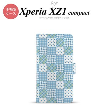 【手帳型 スマホ カバー ケース】【SO02K】【エクスペリア XZ1】手帳型 ケース SO-02K スマホ カバー Xperia XZ1 Compact エクスペリア パッチワーク風 水色 nk-004s-so02k-dr1064【メール便送料無料】