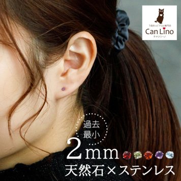 ピアス 2mm 天然石 極小 セカンドピアス つけっぱなし 一粒 軸太 金属アレルギー対応 ステンレス 医療用 サージカル 片耳 1個
