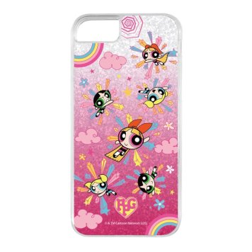 iPhone SE 第3世代/SE 第2世代/8/7/6s/6 パワーパフガールズ / 衝撃吸収 バンパー 動く キラキラ ラメ グリッターケース/ブロッサム_グラデーション総柄 ※送料無料(ポスト投函)