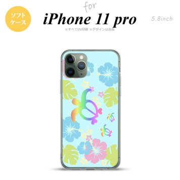 iPhone11Pro iPhone11 Pro スマホケース ソフトケース ホヌ ハイビスカス 水色 メンズ レディース nk-i11p-tp684