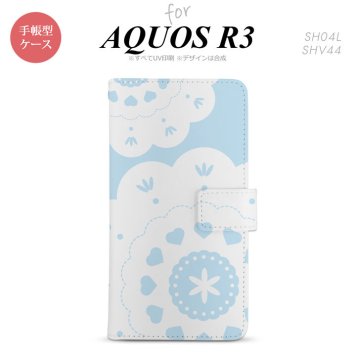 SH-04L/SHV44 AQUOS R3 手帳型スマホケース カバー レース クリア 青  nk-004s-r3-dr1485