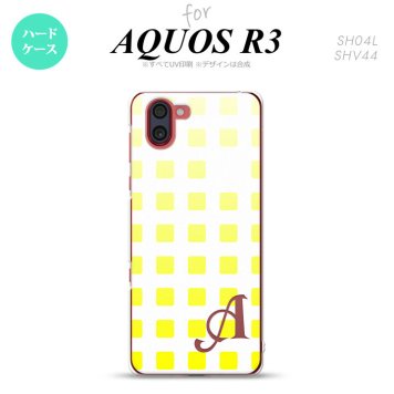 SH-04L SHV44 R3 AQUOS R3 スマホケース カバー スクエア ドット 黄 +アルファベット nk-r3-1364i