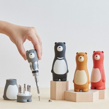 bear papa クマさん プラス マイナス ドライバー 六角レンチ 工具セット ラチェット機能付[かわいい熊のラチェットドライバー 工具箱 おしゃれ]