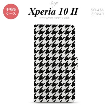 Xperia10 II 手帳型 スマホケース 全面印刷 おしゃれ ストラップホール有り 千鳥 格子 大 黒白 nk-004s-xp102-dr928