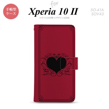 Xperia10 II 手帳型 スマホケース 全面印刷 おしゃれ ストラップホール有り ハート 飾り 赤 nk-004s-xp102-dr614