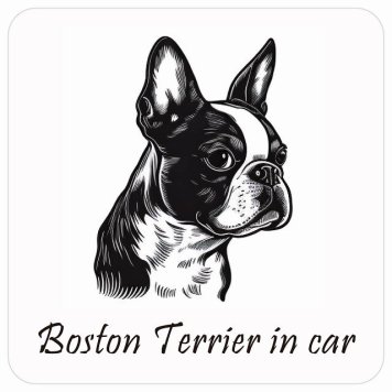 ドッグ カーステッカー イラスト付 Dog in Car ボストンテリア Aタイプ セーフティサイン 犬種別 正方形 13x13cm シール リア あおり運転対策 Dog Sticker 屋外 屋内 防水 かわいい おしゃれ 安全対策 カーサイン