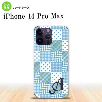 iPhone14 ProMax iPhone14 Pro Max スマホケース 背面ケース ハードケース パッチワーク 水色 +アルファベット 2022年 9月発売 nk-i14pm-1064i