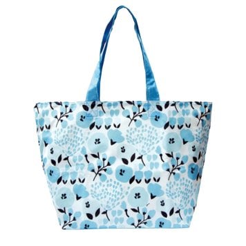 保冷バッグ 水色お花 約24L エコバッグ 保冷機能付き 折りたたみポーチ付き