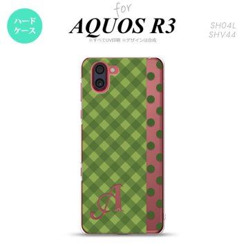 SH-04L SHV44 R3 AQUOS R3 スマホケース カバー チェック ドット 緑 +アルファベット nk-r3-1524i