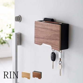 RIN リン マグネットマスクホルダー[マスクホルダー ボックス 収納 マスク入れ シンプル おしゃれ マグネット 磁石 取り付け 置き型 2way マスクボックス 山崎実業 浮かせる 玄関 扉 リビング 収納ケース 木目調 デザイン]