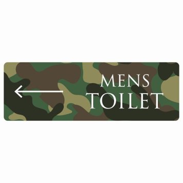 トイレ 案内 シール MENS 文字タイプ 迷彩 カラー 左 矢印 長方形 方向案内 進路ドア 防水 屋内 屋外 サインステッカー ピクトサイン トイレマーク表示 案内 注意 施設 御手洗 TOILET おしゃれ シンプル 安全対策