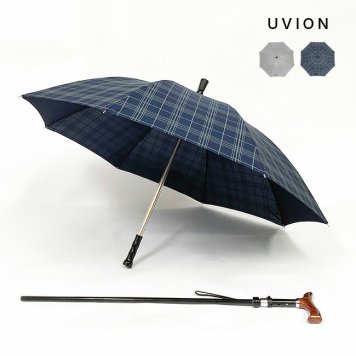 UVION デュエットウォーカーMG 調整付マグネットタイプ 60cm チェック柄[傘 杖 兼用 代わり ステッキ傘 ステッキ 長傘 メンズ オシャレ おしゃれ レディース 雨傘 チェック柄 アンブレラ 日本製 大人 かさ 晴雨兼用 晴雨兼用傘 男性]