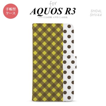 SH-04L/SHV44 AQUOS R3 手帳型スマホケース カバー チェック ドット 黄  nk-004s-r3-dr1522