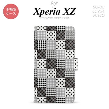 【手帳型 スマホ カバー ケース】【SO01J】【エクスペリア XZ 】手帳型 ケース SO-01J スマホ カバー XPERIA XZ エクスペリア パッチワーク風 黒 nk-004s-so01j-dr1063【メール便送料無料】