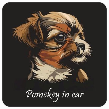 ドッグ カーステッカー イラスト付 Dog in Car ポメキー Aタイプ セーフティサイン 犬種別 正方形 13x13cm シール リア あおり運転対策 Dog Sticker 屋外 屋内 防水 かわいい おしゃれ 安全対策 カーサイン