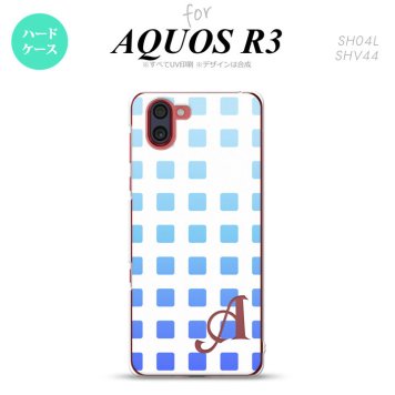 SH-04L SHV44 R3 AQUOS R3 スマホケース カバー スクエア ドット 青 +アルファベット nk-r3-1366i