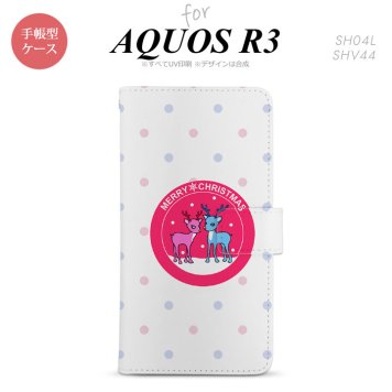 SH-04L/SHV44 AQUOS R3 手帳型スマホケース カバー トナカイ ワッペン ピンク  nk-004s-r3-dr621