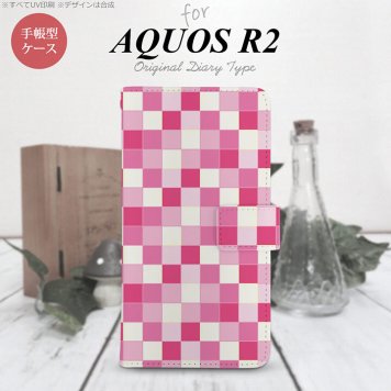 SH-03K/SHV42/706SH AQUOS R2 手帳型スマホケース カバー スクエア モザイク ピンク  nk-004s-r2-dr1018