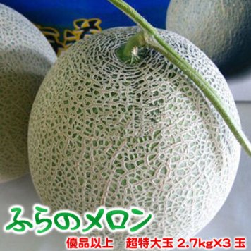 富良野メロン 優品以上 ふらのメロン 超特大2.7kg×3玉 送料無料 ※沖縄別途送料加算
