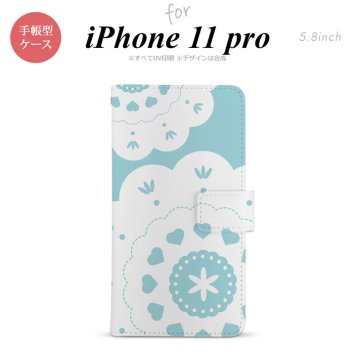 iPhone11Pro iPhone11 Pro 手帳型スマホケース カバー レース クリア 緑  nk-004s-i11p-dr1483