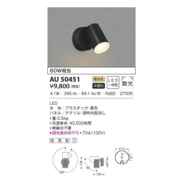 コイズミ LED防雨型スポット AU50451