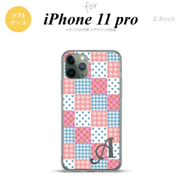 iPhone11Pro iPhone11 Pro スマホケース ソフトケース パッチワーク ピンク 水色 +アルファベット メンズ レディース nk-i11p-tp1062i