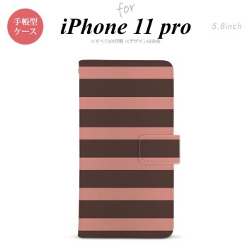 iPhone11Pro iPhone11 Pro 手帳型スマホケース カバー ボーダー 大 茶 ピンク  nk-004s-i11p-dr794