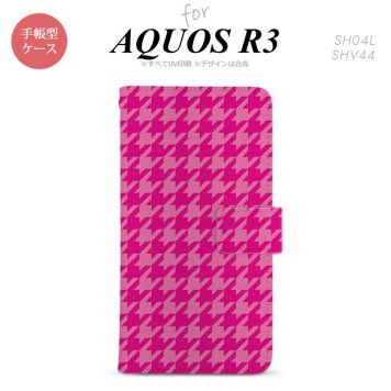 SH-04L/SHV44 AQUOS R3 手帳型スマホケース カバー 千鳥 格子 大 ピンク  nk-004s-r3-dr916