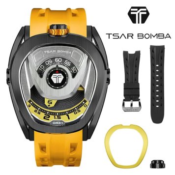 サーボンバ 腕時計 メンズ 自動巻き 機械式 イエロー ブラック 高級 ラバーベルト ベゼル交換 TSAR BOMBA 正規品 プレゼント ギフト 成人 卒業 入学
