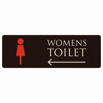 トイレ プレート 木製 WOMENS ブラック＆カラー 左 矢印 長方形 27x9cm方向案内 進路ドア サインプレート ピクトサイン トイレマーク表示 案内 注意 施設 御手洗 TOILET おしゃれ シンプル 安全対策